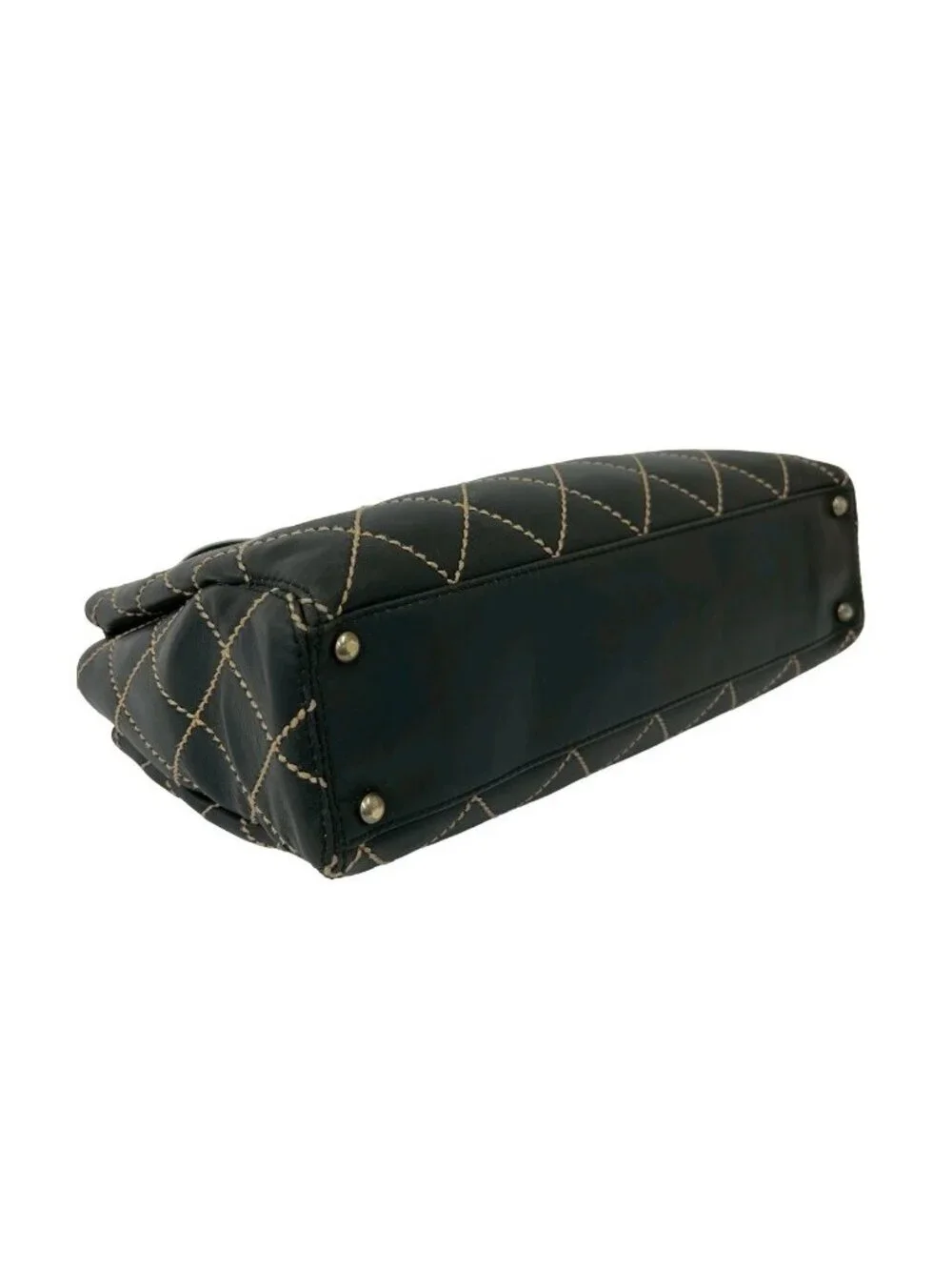 Chanel Quilted CC Logo Wild Stitch Leather Tote Shoulder Bag Black